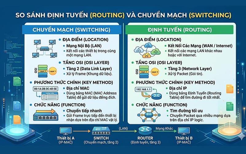 Phân biệt định tuyến và chuyển mạch